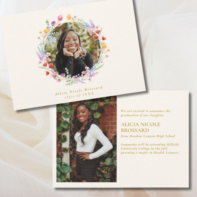 Boho Watercolor Floral 2 Photo Graduation Announcement (Boho Watercolor Floral 2 Photo Graduation Announcement)