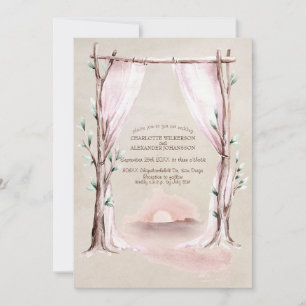 Boho Watercolor Floral Arch and Sunset Invitation