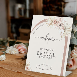 Boho Watercolor Floral Arch Bridal Shower Welcome Pedestal Sign