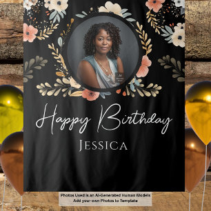 Boho Watercolor Floral Birthday Photo Backdrop Tapestry