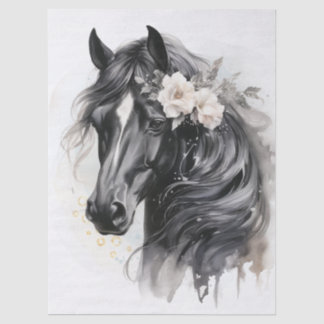 Boho Watercolor Floral Black Horse Tissue Paper