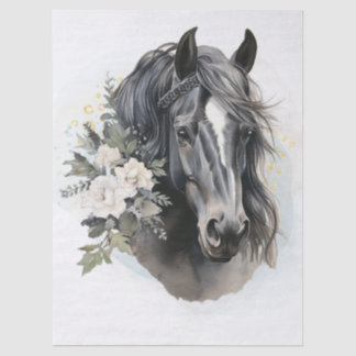 Boho Watercolor Floral Black Horse Tissue Paper