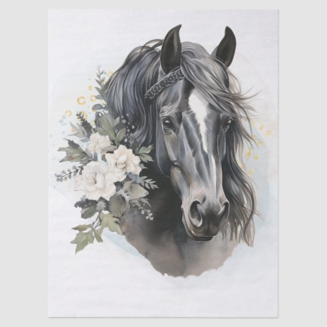 Boho Watercolor Floral Black Horse Tissue Paper (Front)