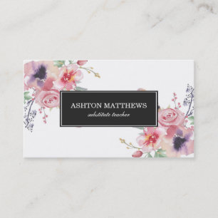 Boho Watercolor Floral Bouquets Business Card