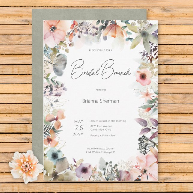 Boho Watercolor Floral  Bridal Brunch Invitation (Boho Watercolor Floral Bridal Brunch Invitation)