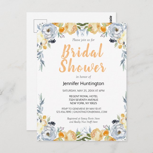 Boho Watercolor Floral Bridal Shower Postcard (Front/Back)