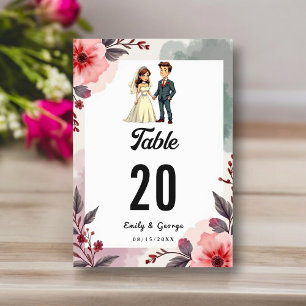 Boho Watercolor Floral Bride And Groom Wedding Table Number