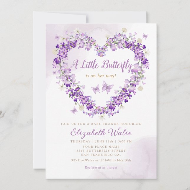 Boho Watercolor Floral Butterfly Girl Baby Shower  Invitation (Front)