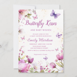 Boho Watercolor Floral Butterfly Girl Baby Shower Invitation