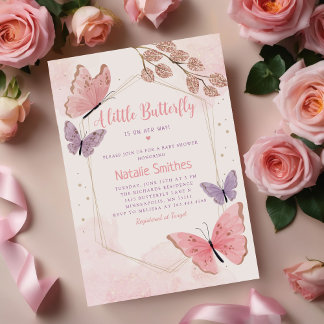 Boho Watercolor Floral Butterfly Girl Baby Shower Invitation