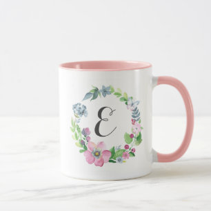 Boho Watercolor Floral & Butterfly Monogram Mug