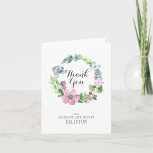 Boho Watercolor Floral & Butterfly   Thank You Card
