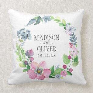 Boho Watercolor Floral & Butterfly   Wedding Cushion