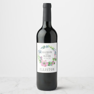 Boho Watercolor Floral & Butterfly Wedding Wine Label