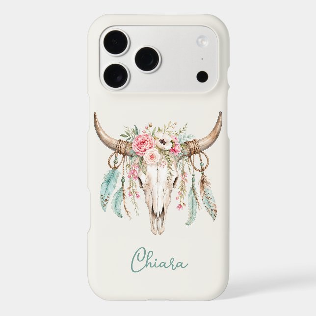 Boho Watercolor Floral Cow Skull (Back)