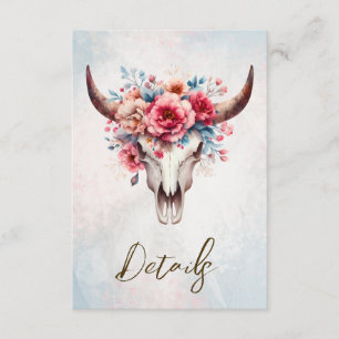 Boho Watercolor Floral Cow Skull Wedding QR code Enclosure Card
