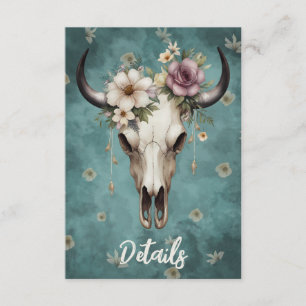 Boho Watercolor Floral Cow Skull Wedding QR code Enclosure Card