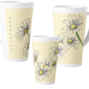 Boho Watercolor Floral Daisy Christmas Gift Latte Mug