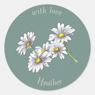 Boho Watercolor Floral Daisy Christmas Gift Wrap Classic Round Sticker