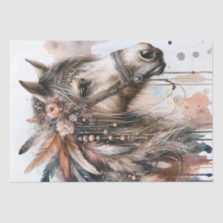 Boho Watercolor Floral Feather Horse Tissue Paper