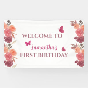 Boho Watercolor Floral First Birthday Banner