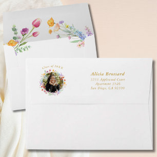 Boho Watercolor Floral Grad Photo Announcement Envelope