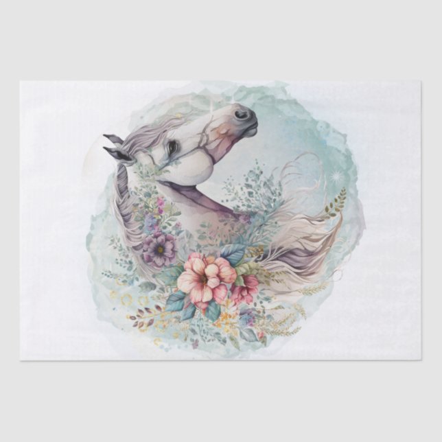Boho Watercolor Floral Horse Tissue Paper (Front)
