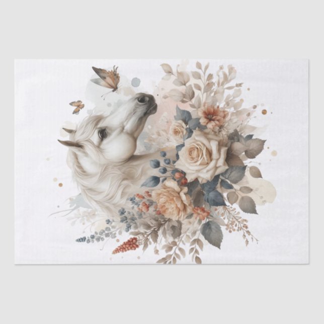Boho Watercolor Floral Horse Tissue Paper (Front)
