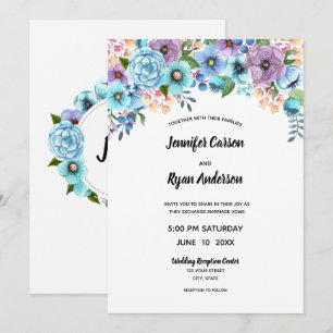 Boho Watercolor Floral Lilac & Teal Personalise Invitation