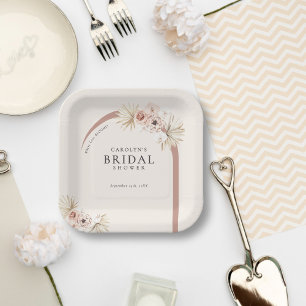 Boho Watercolor Floral Modern Arch Bridal Shower Paper Plate