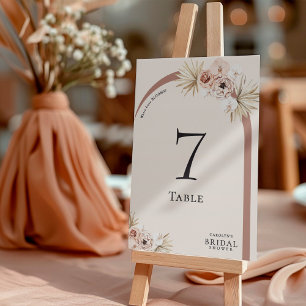 Boho Watercolor Floral Modern Arch Bridal Shower Table Number