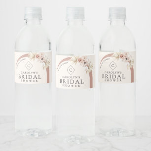Boho Watercolor Floral Modern Arch Bridal Shower Water Bottle Label