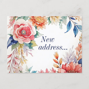 Boho Watercolor Floral New Address Announcement Postcard