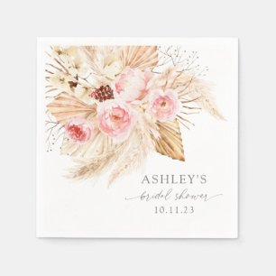 Boho Watercolor floral pampas Bridal shower Napkin