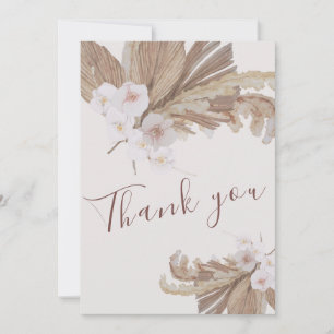 Boho Watercolor Floral Pampas Grass Photo Thank You Card