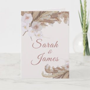 Boho Watercolor Floral Pampas Grass Photo Wedding Invitation