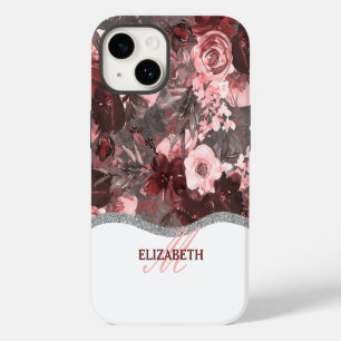 Boho Watercolor Floral Pattern - Pink Monogram iPhone 14 Case