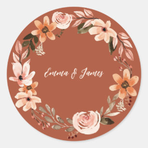 Boho Watercolor Floral Personalised Coaster Classic Round Sticker