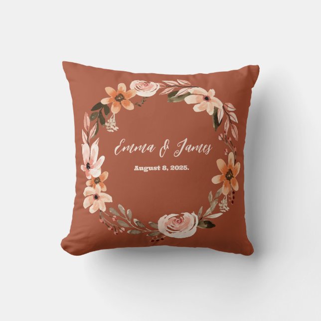 Boho Watercolor Floral Personalised  Cushion (Front)