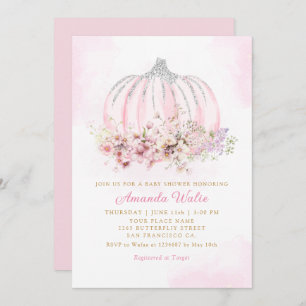 Boho Watercolor Floral Pumpkin Girl Baby Shower    Invitation