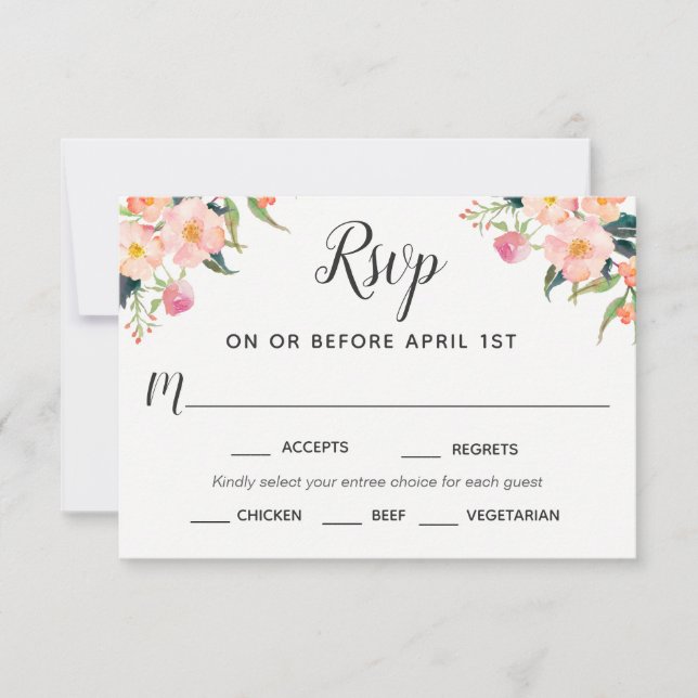 Boho Watercolor Floral RSVP with Entree Selections (Front)