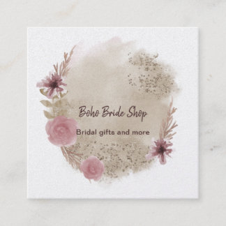Boho Watercolor Floral Square Business Card