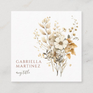 Boho Watercolor Floral Square Business Card