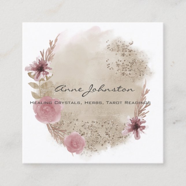 Boho Watercolor Floral Square Business Card (Front)
