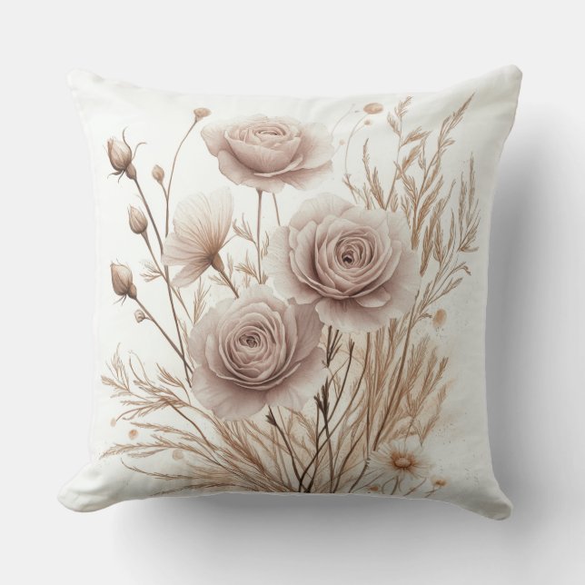 Boho Watercolor Floral Throw Pillow – Elegant  (Front)