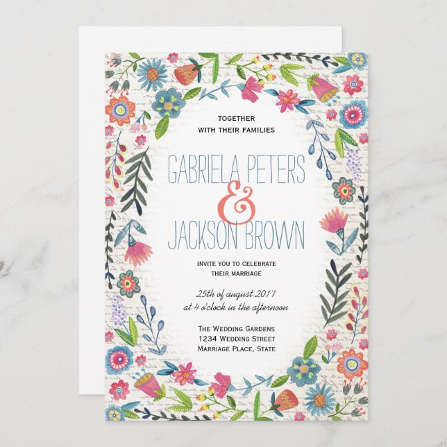 Boho Watercolor Floral | Wedding invitations (Front/Back)