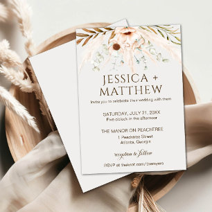 Boho Watercolor Floral Wedding Photo Invitation
