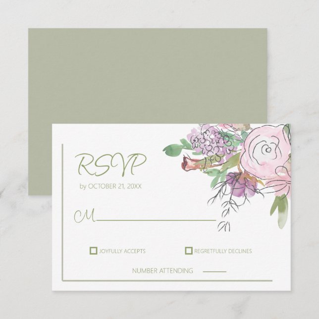 Boho Watercolor Floral Wedding Response Card (Front/Back)