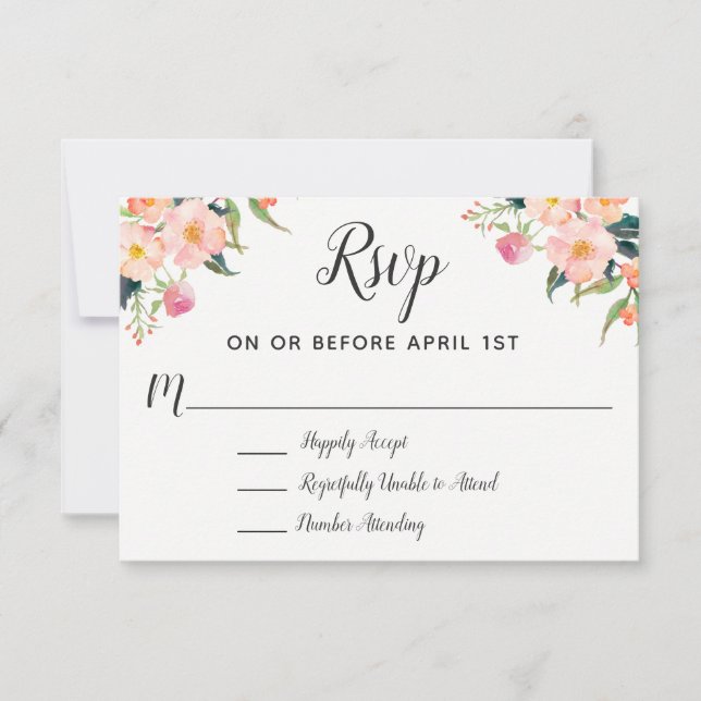 Boho Watercolor Floral Wedding RSVP Card (Front)