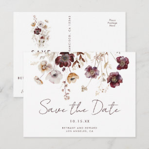 Boho Watercolor Floral Wedding Save the Date Postcard